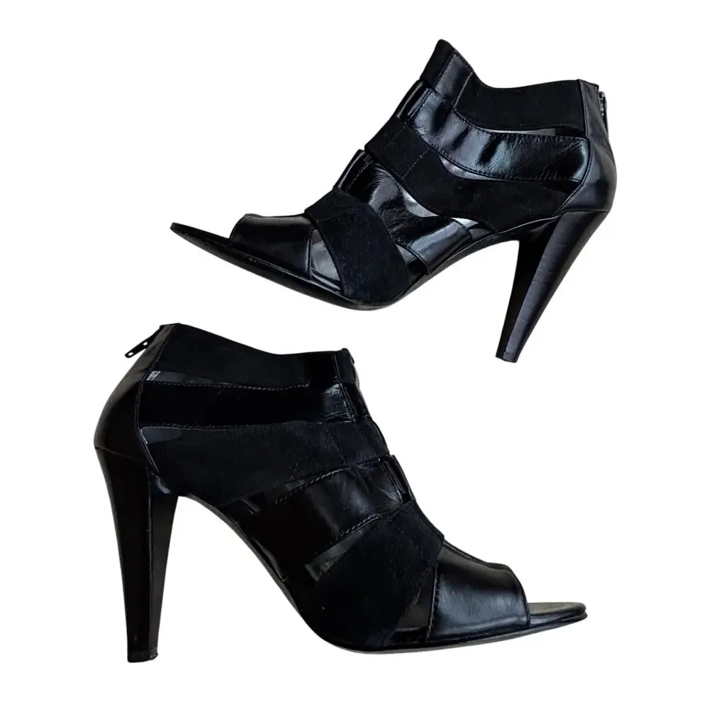 Calvin Klein Camen 9M black high heel strappy shoes open toe leather & suede